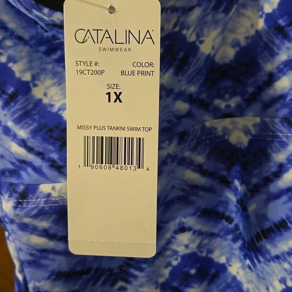 Catalina Blue Print Swim Top Size 1X NWT